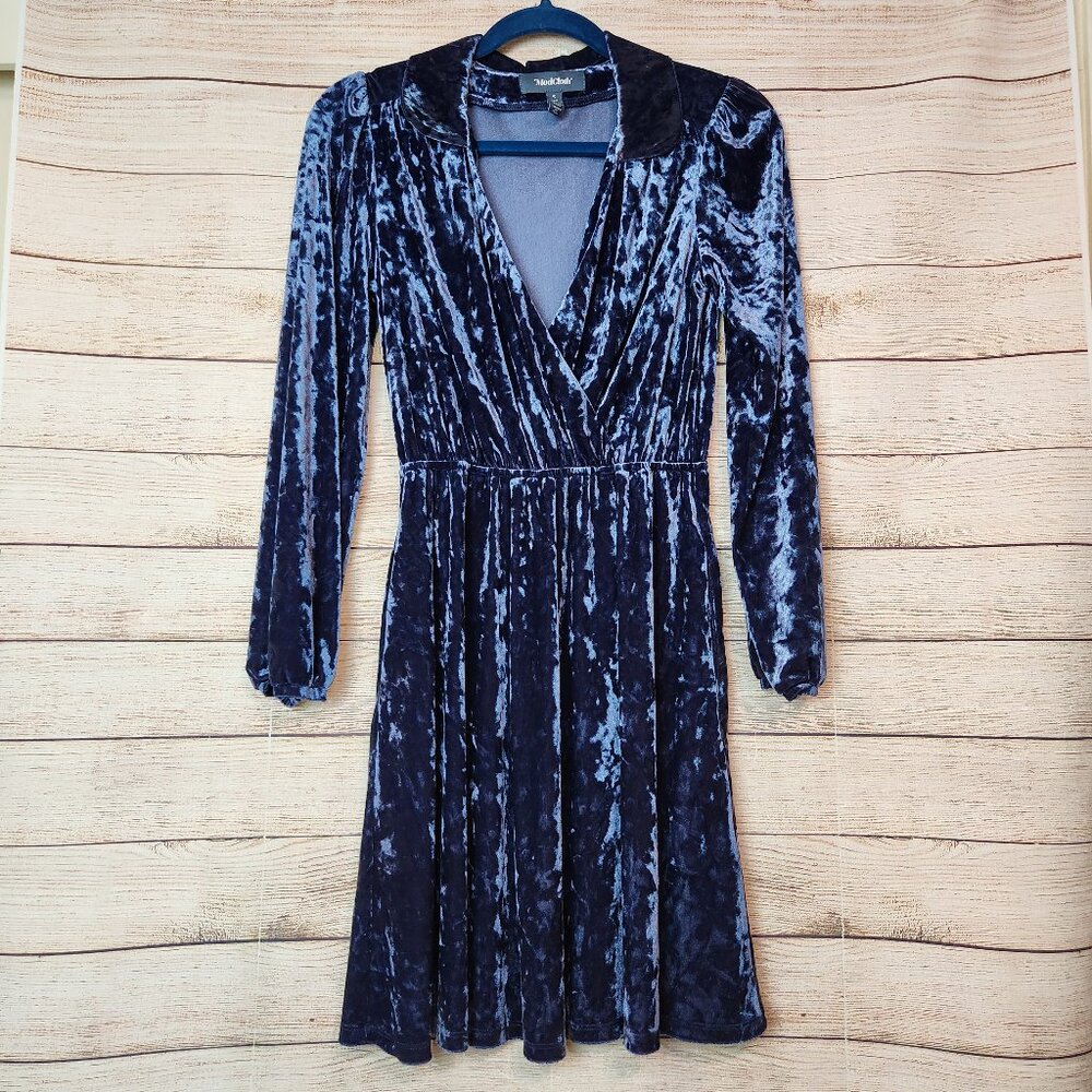 Modcloth Dress Size Small Totally Crushed It Velvet Mini Dress Velour Slate Blue